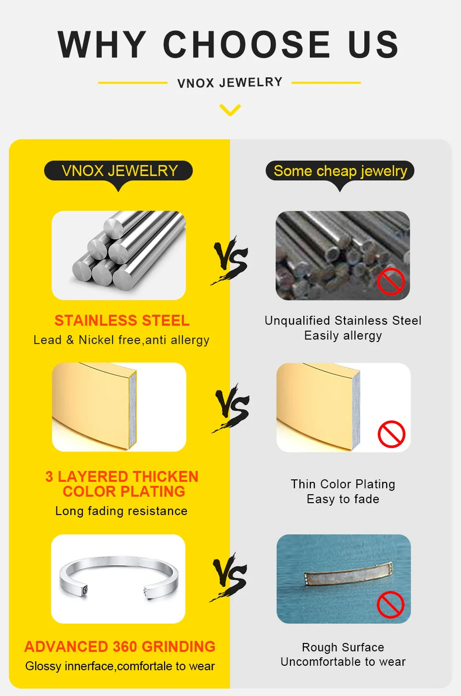 Vnox Cross Necklace for Men and Women