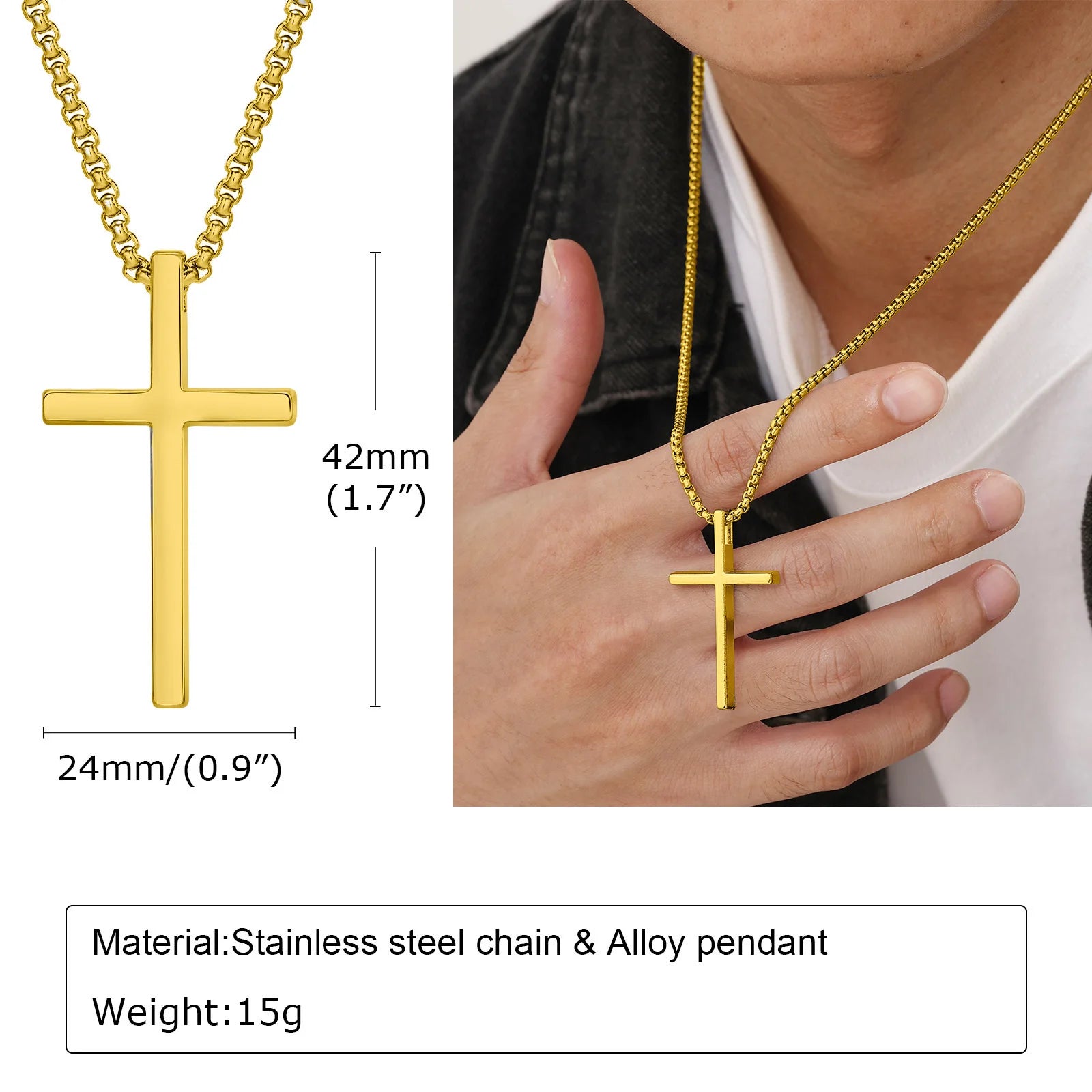 Vnox Cross Necklace for Men and Women